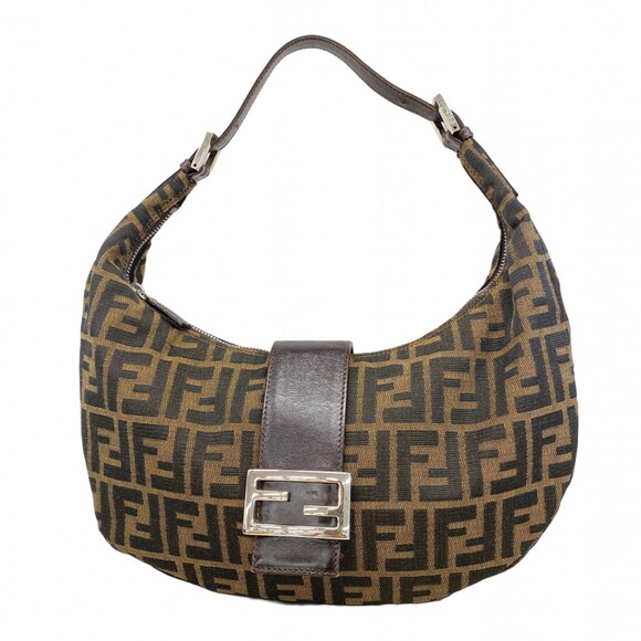 Fendi Zucca Nylon Canvas Shoulder Bag Ebene Women's
